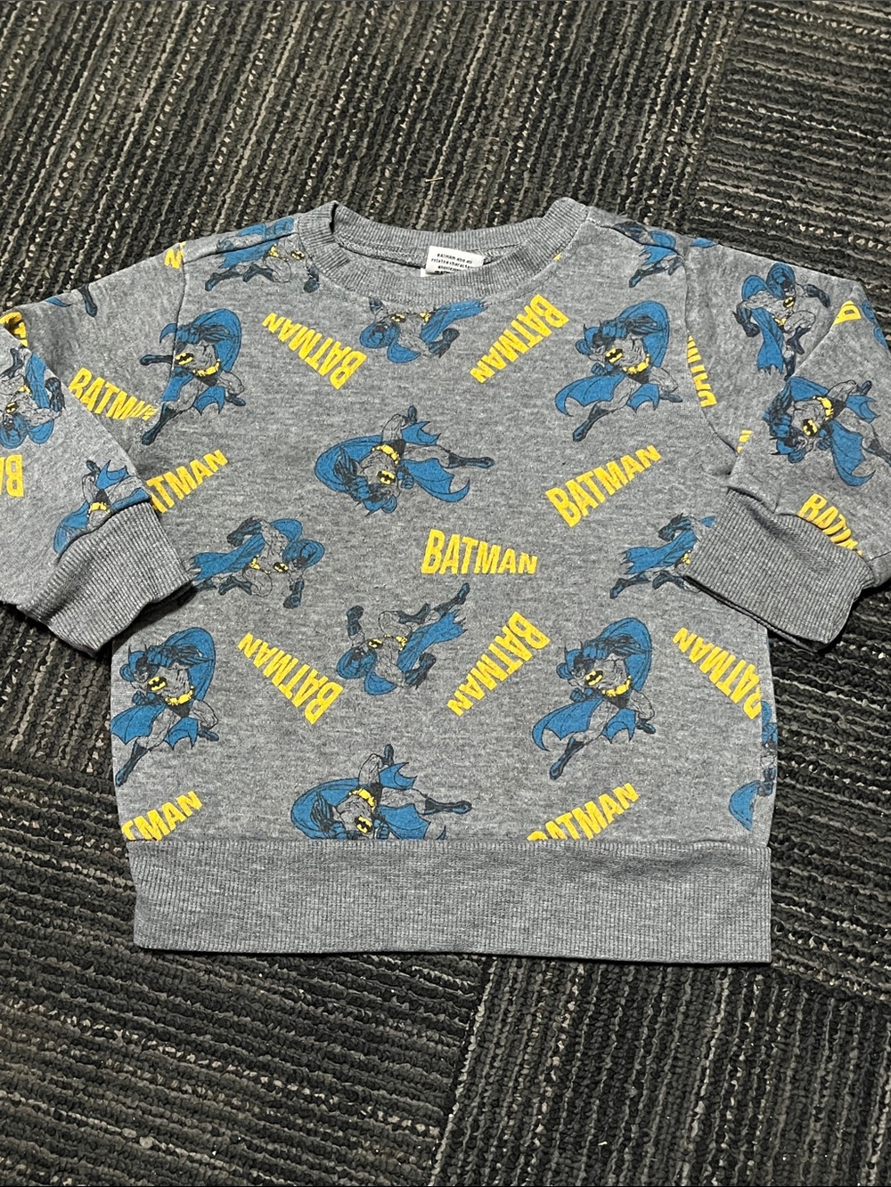 Kids Vintage Batman Pullover Sweatshirt in Gray, Blue & Yellow 2T